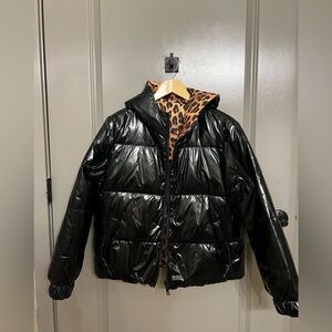 Alice + Olivia Reversible Black Cheetah
Print Bomber Jacket - Small